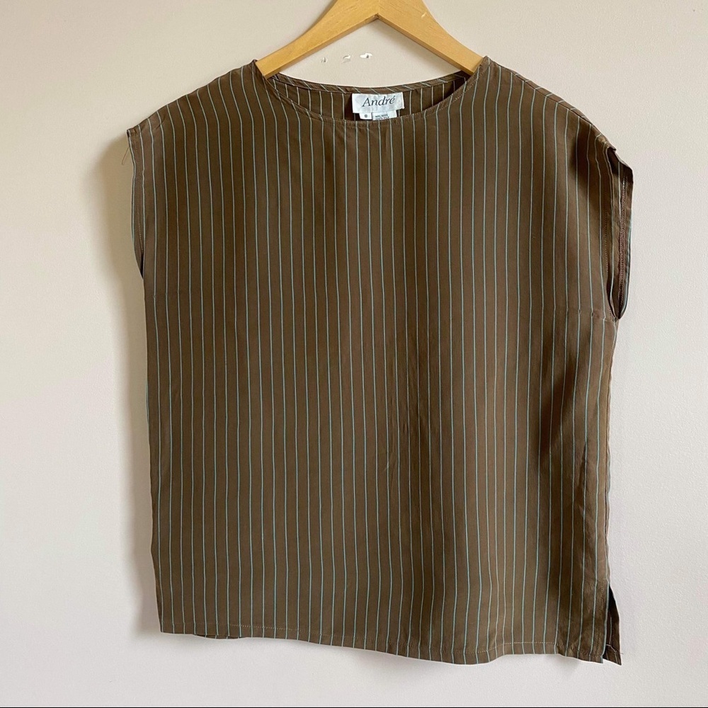 André 100% Silk Pinstripe Blouse